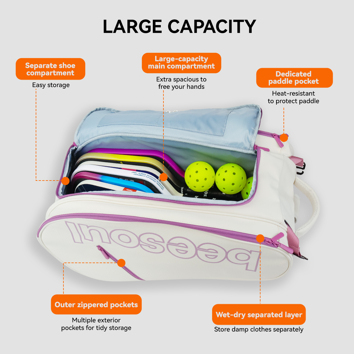 Beesoul Professional Pickleball Bag: Large-Capacity Backpack with Shoe Compartment—Pickleball Backpack for Men and Women