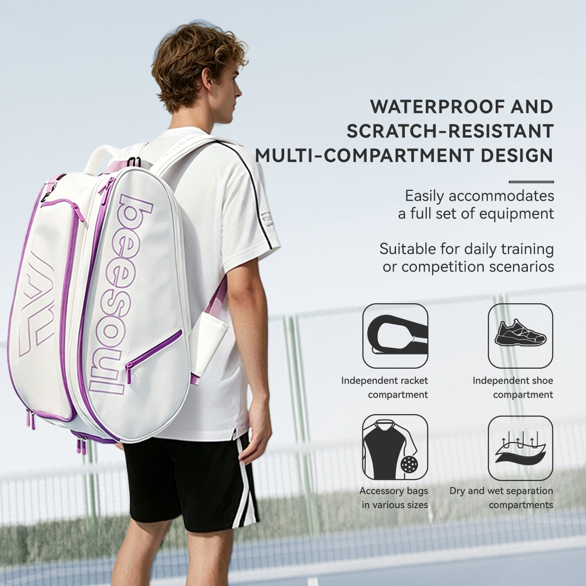 Beesoul Professional Pickleball Bag: Large-Capacity Backpack with Shoe Compartment—Pickleball Backpack for Men and Women