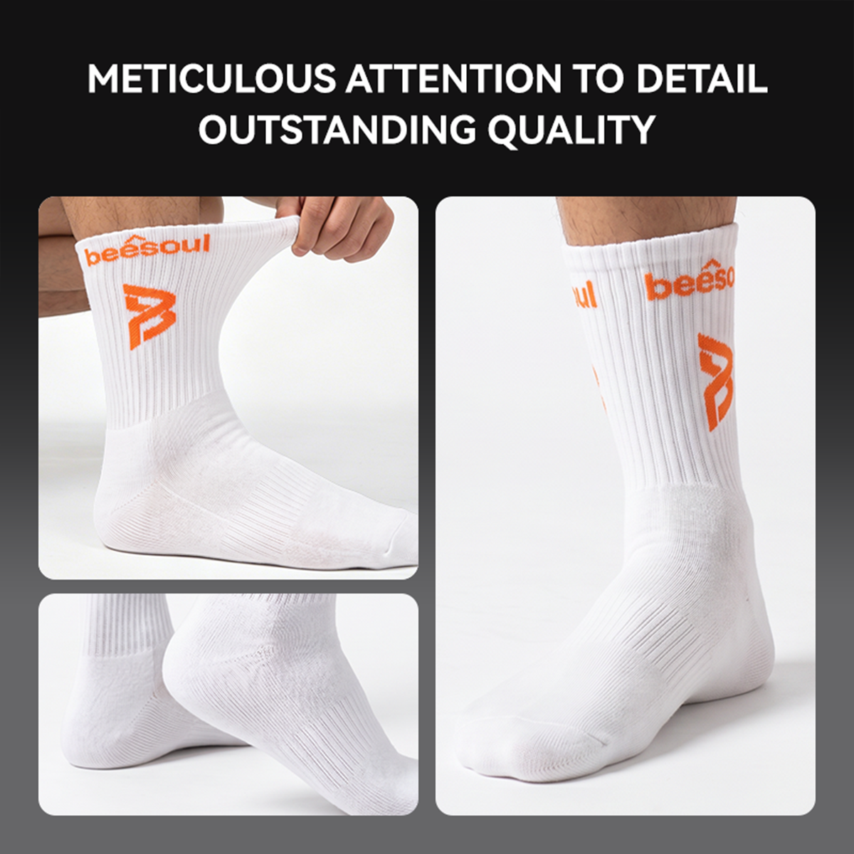 beesoul Pickleball Sports Socks, Mid-Calf, Breathable, Summer, Professional, Breathable, 100% Cotton, Unisex, White