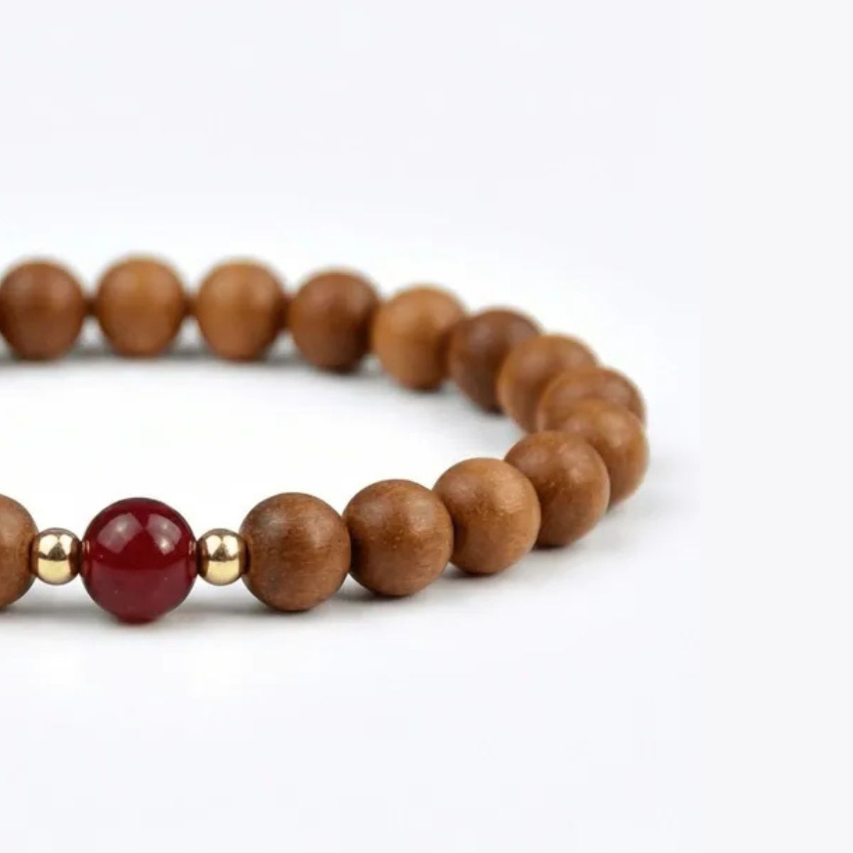 Peach Wood Cinnabar Round Bracelet