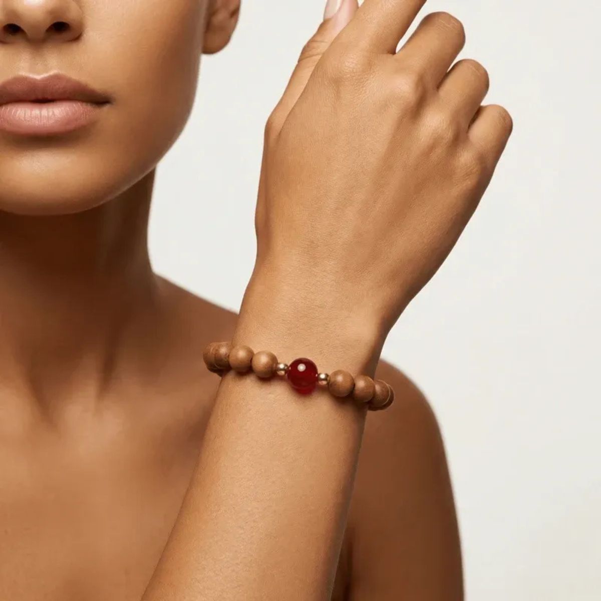 Peach Wood Cinnabar Round Bracelet