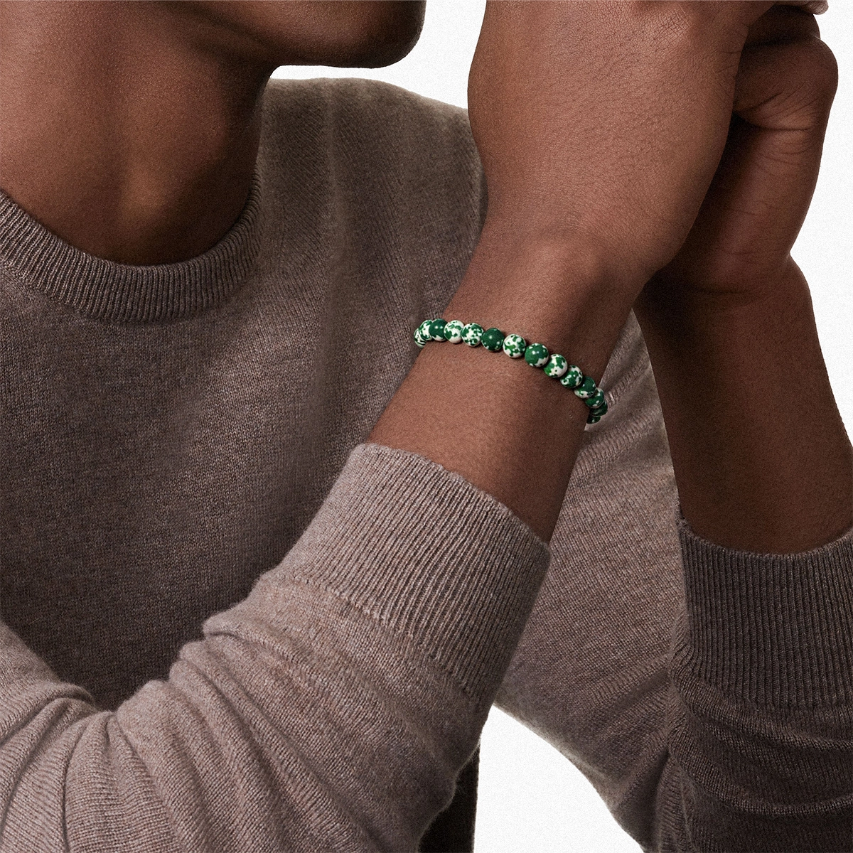 Qinghai Green Stone Round Bracelet