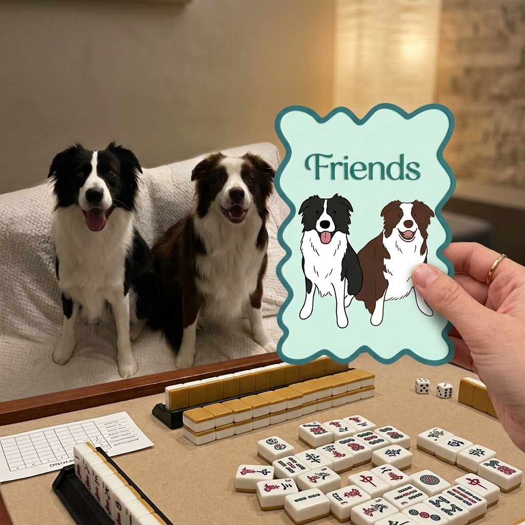Personalized Photo Mahjong Shuffler Card, Hand-draw Style