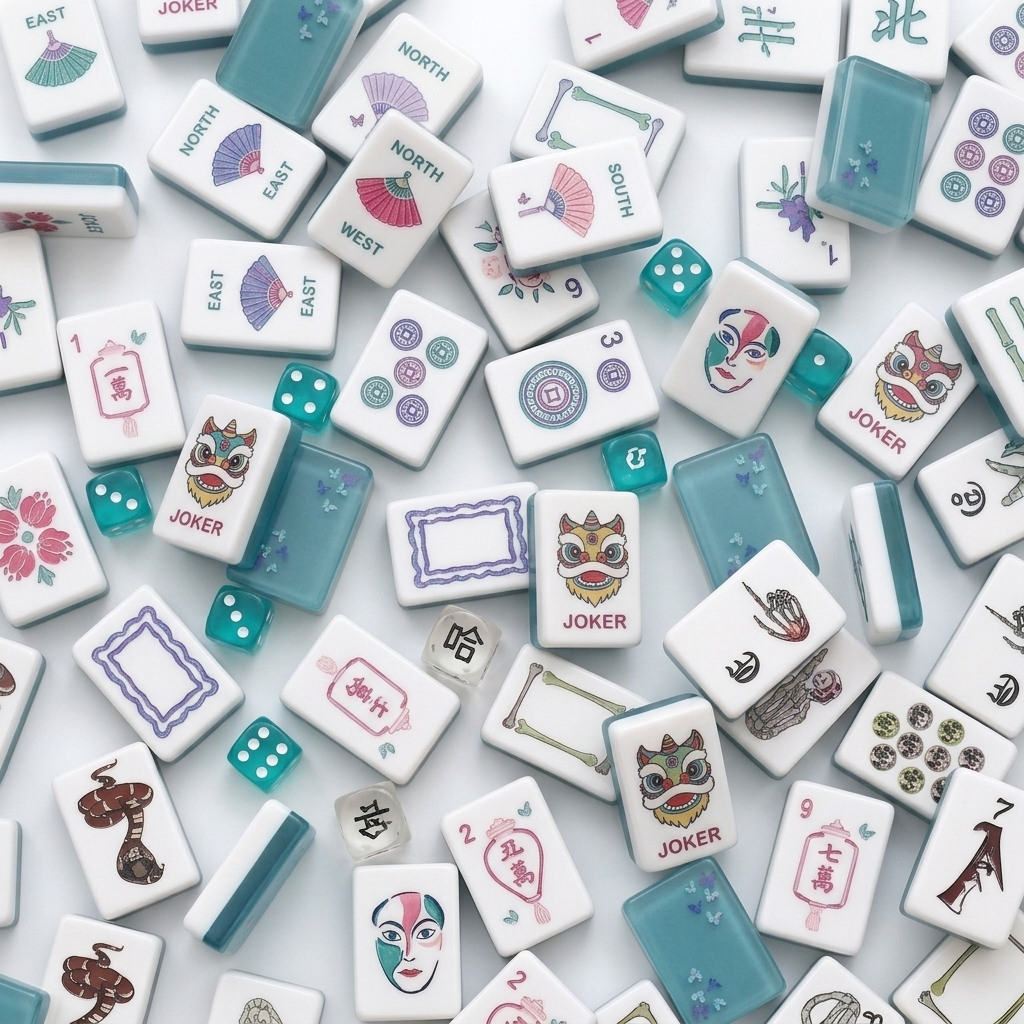 Blue Jelly Butterfly Mahjong Tiles