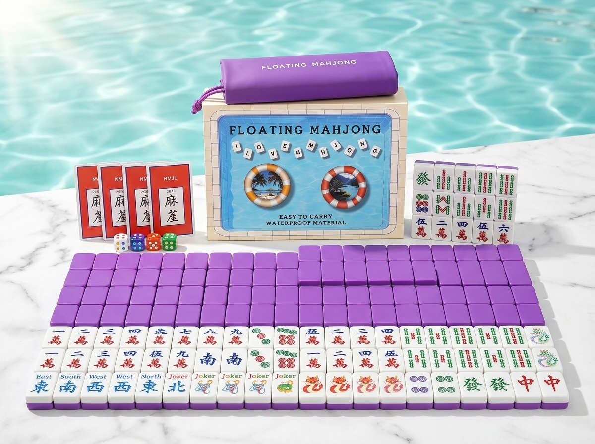 Premium Waterproof Floating Mahjong Set with Travel Pouch - Eco-Friendly Lightweight Pool Float Board Game for Adults (160 Tiles, NMJL Standard)