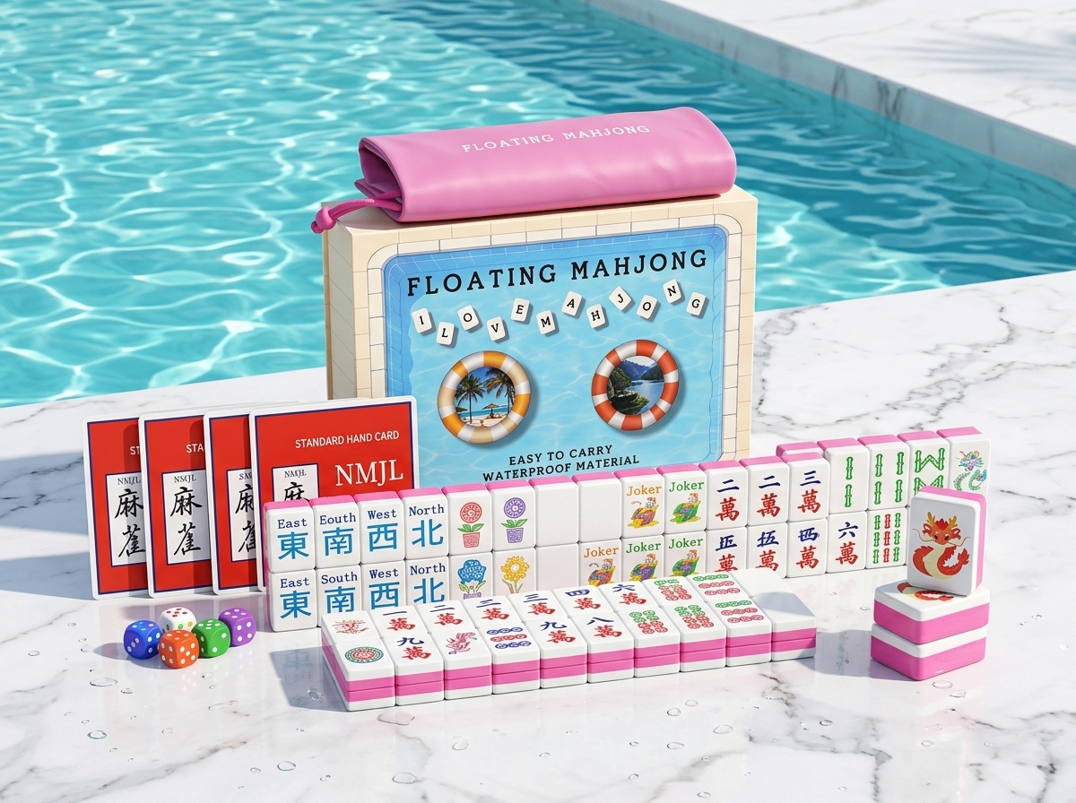 Premium Waterproof Floating Mahjong Set with Travel Pouch - Eco-Friendly Lightweight Pool Float Board Game for Adults (160 Tiles, NMJL Standard)