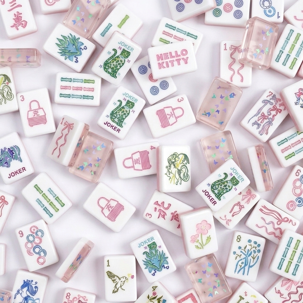 Pink Jelly Butterfly Mahjong Tiles