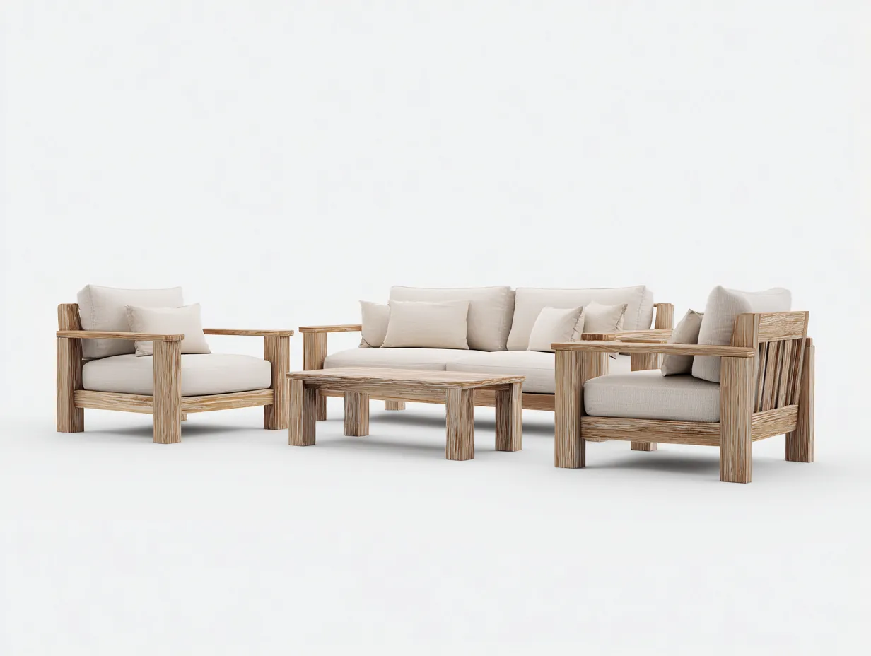 Conjunto De Muebles de exterior madera oscura 156x78x74 cm - tapizado azul marino - con mesa central