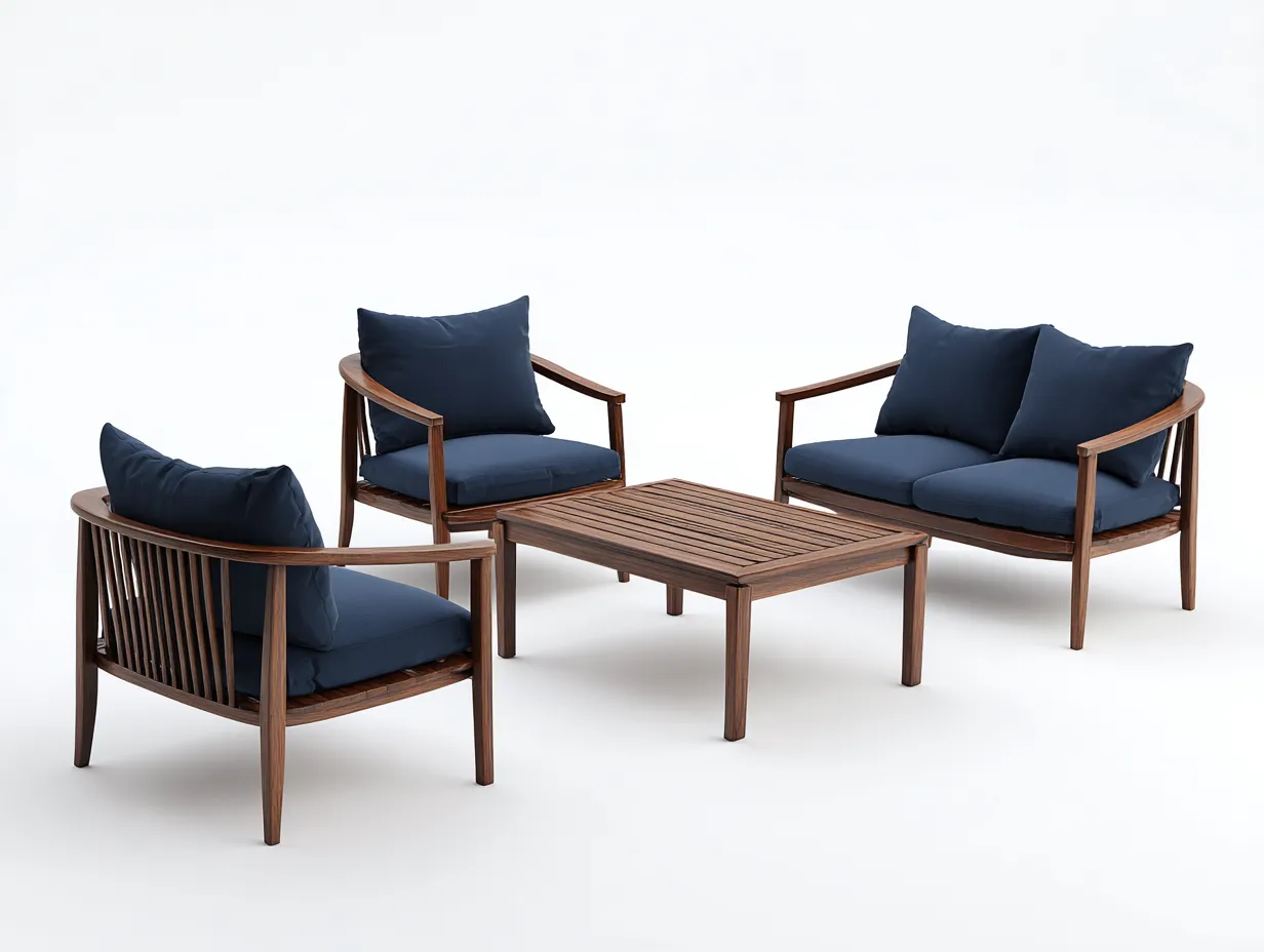 Conjunto De Muebles de exterior madera nogal 154x76x73 cm - tela azul profundo - mesa rectangular
