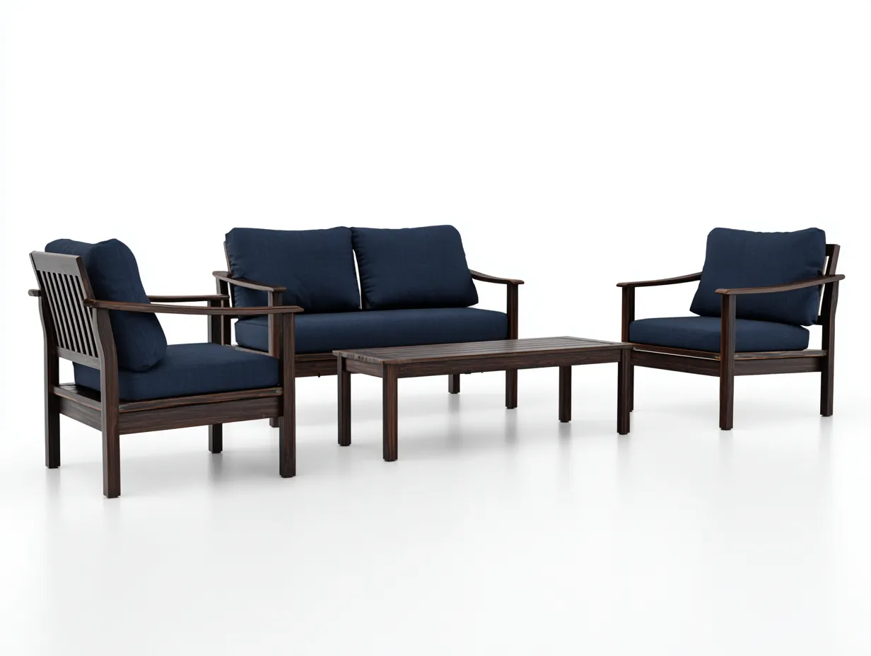 Conjunto De Muebles de exterior madera clara 150x77x72 cm - estampado azul y gris - mesa baja