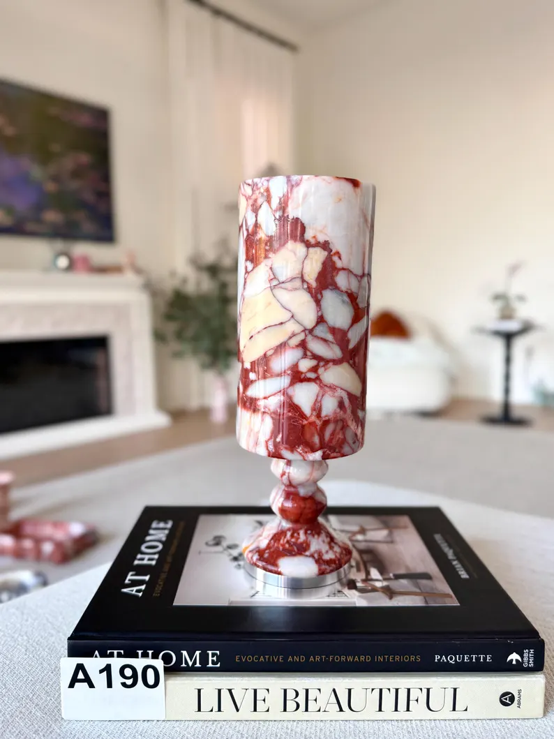 Modern Marble Flower Vase - Elegant Stone Decor for Coffee Table or Side Table - 10" Tall Decorative Natural Marble Vase