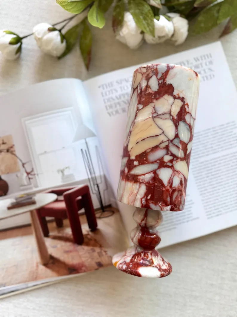 Modern Marble Flower Vase - Elegant Stone Decor for Coffee Table or Side Table - 10" Tall Decorative Natural Marble Vase