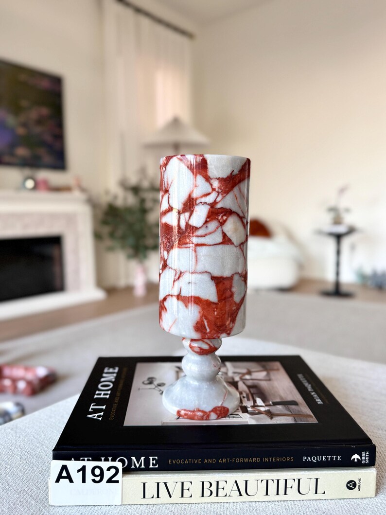 Modern Marble Flower Vase - Elegant Stone Decor for Coffee Table or Side Table - 10" Tall Decorative Natural Marble Vase