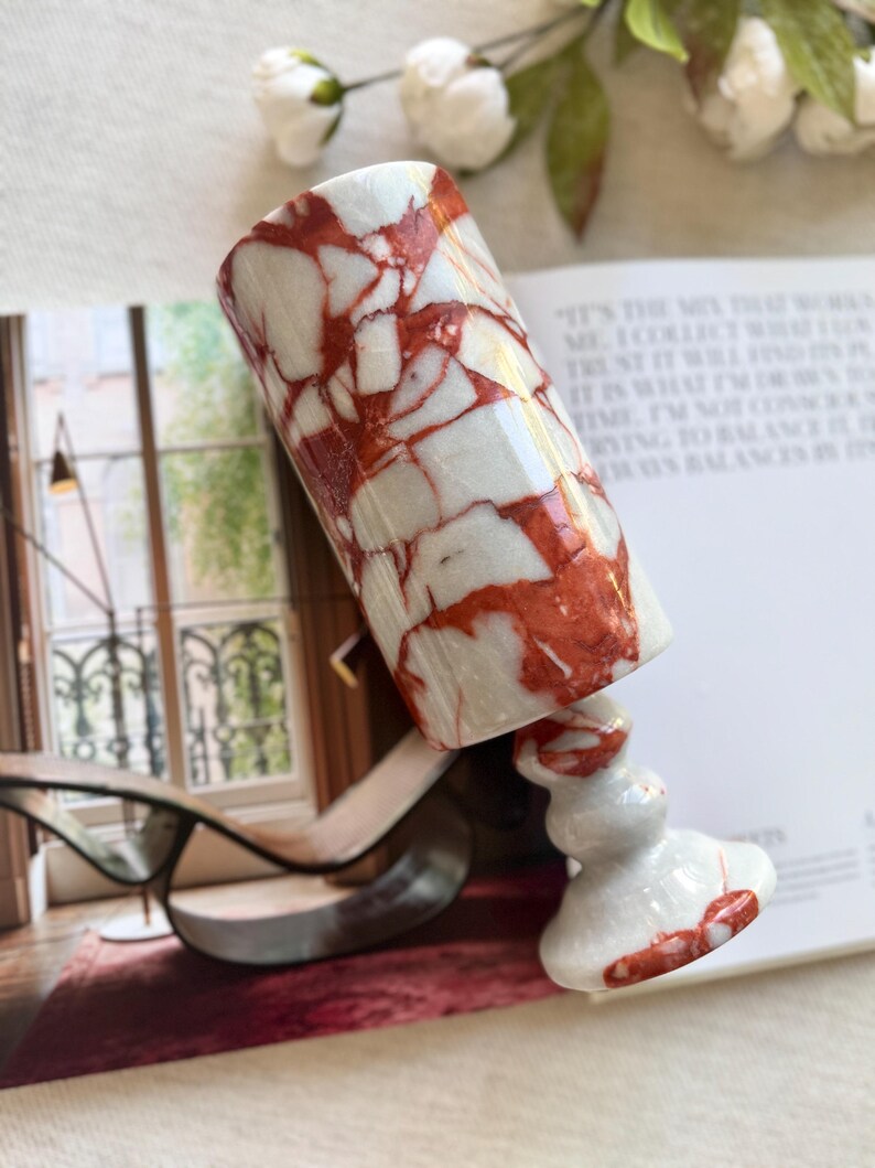 Modern Marble Flower Vase - Elegant Stone Decor for Coffee Table or Side Table - 10" Tall Decorative Natural Marble Vase
