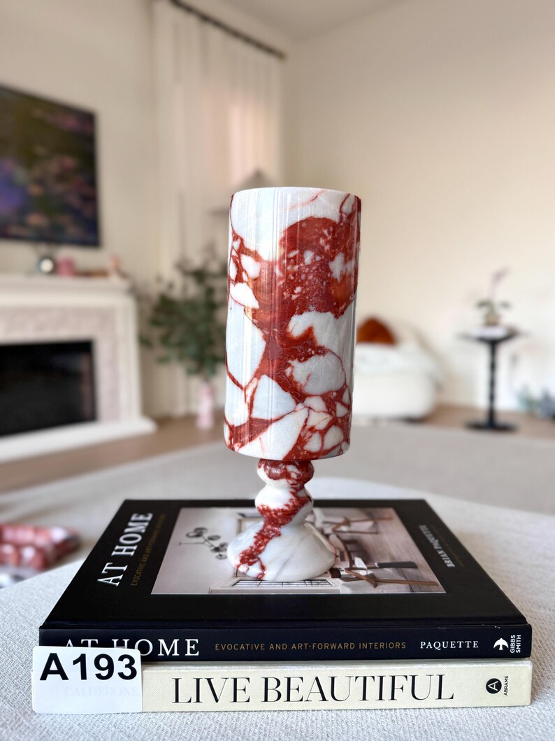 Modern Marble Flower Vase - Elegant Stone Decor for Coffee Table or Side Table - 10" Tall Decorative Natural Marble Vase