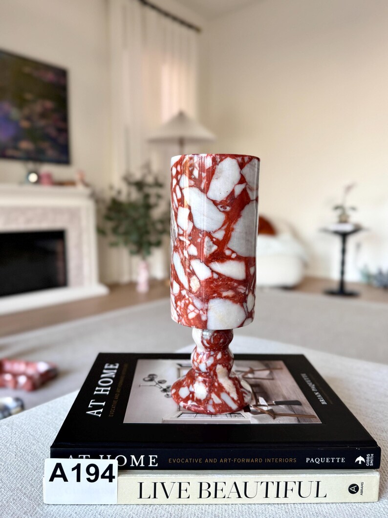 Modern Marble Flower Vase - Elegant Stone Decor for Coffee Table or Side Table - 10" Tall Decorative Natural Marble Vase