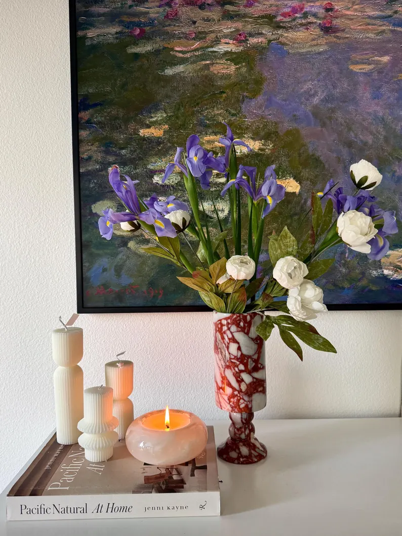 Modern Marble Flower Vase - Elegant Stone Decor for Coffee Table or Side Table - 10" Tall Decorative Natural Marble Vase
