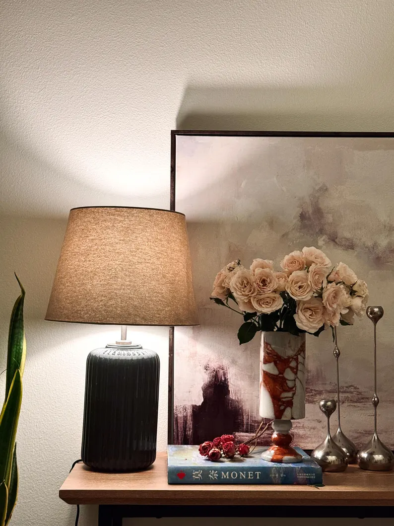 Modern Marble Flower Vase - Elegant Stone Decor for Coffee Table or Side Table - 10" Tall Decorative Natural Marble Vase