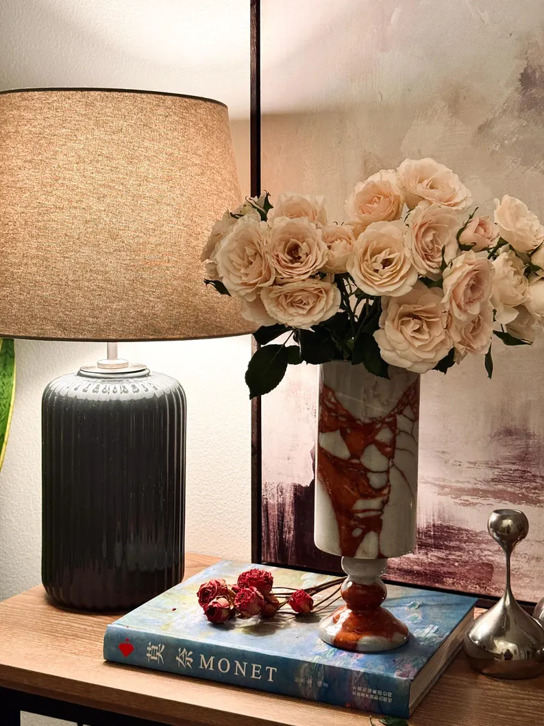 Modern Marble Flower Vase - Elegant Stone Decor for Coffee Table or Side Table - 10" Tall Decorative Natural Marble Vase