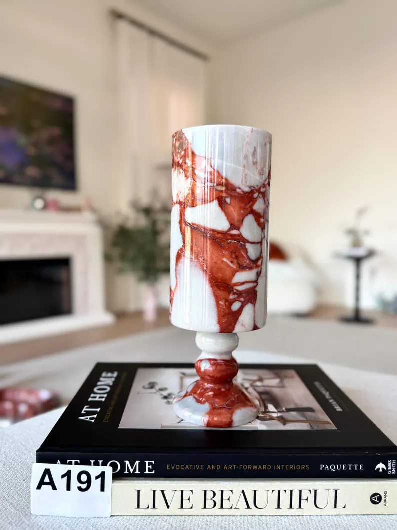Modern Marble Flower Vase - Elegant Stone Decor for Coffee Table or Side Table - 10" Tall Decorative Natural Marble Vase