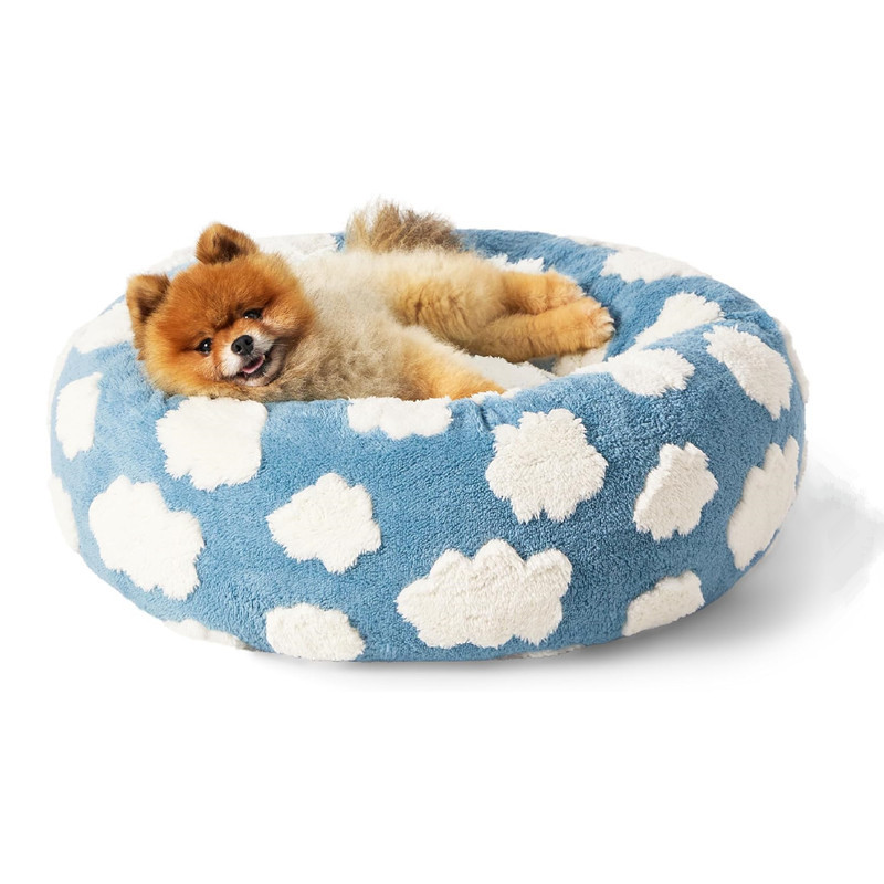 Jacquard Donut Dog Bed - Cute Home Decor as Gift for Pet,Washable Cover Cute Home Decor as Gift for Pet,Anti Slip Bottom