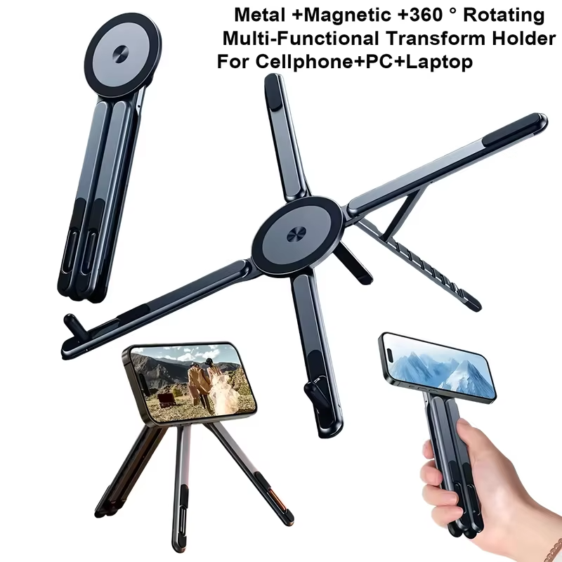 Portable Magnetic Phone Holder & Selfie Stick 3-in-1 Foldable Tripod Stand