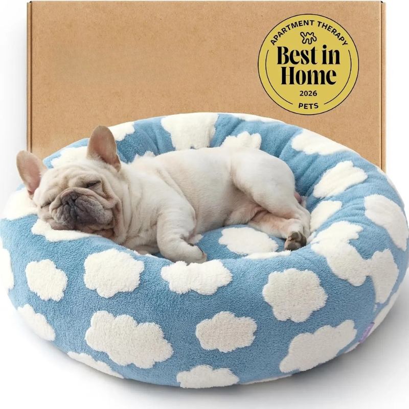 Jacquard Donut Dog Bed - Cute Home Decor as Gift for Pet,Washable Cover Cute Home Decor as Gift for Pet,Anti Slip Bottom