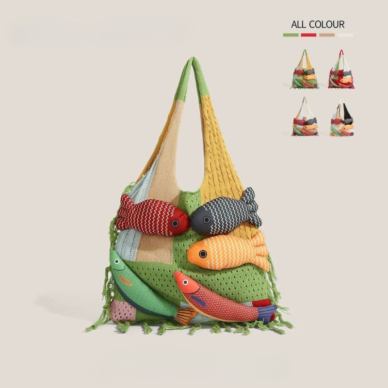 Unique Knitted Tote Bag for Women - Casual Woven Shoulder Bag