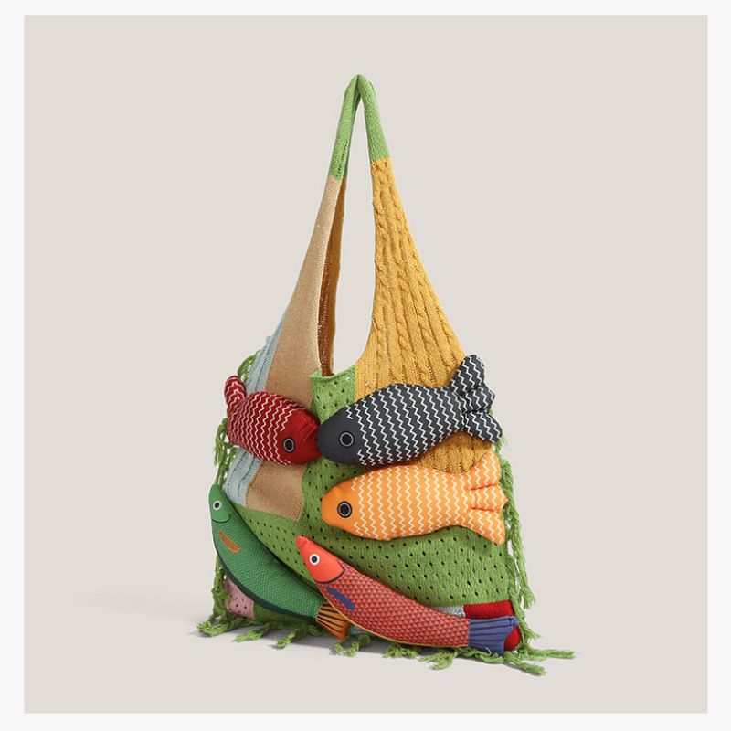 Unique Knitted Tote Bag for Women - Casual Woven Shoulder Bag