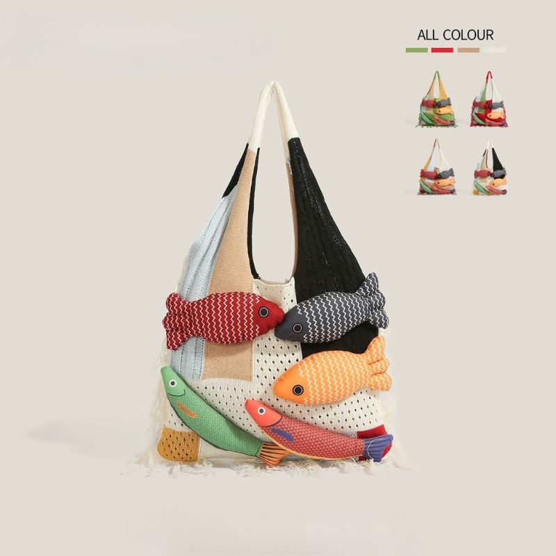 Unique Knitted Tote Bag for Women - Casual Woven Shoulder Bag