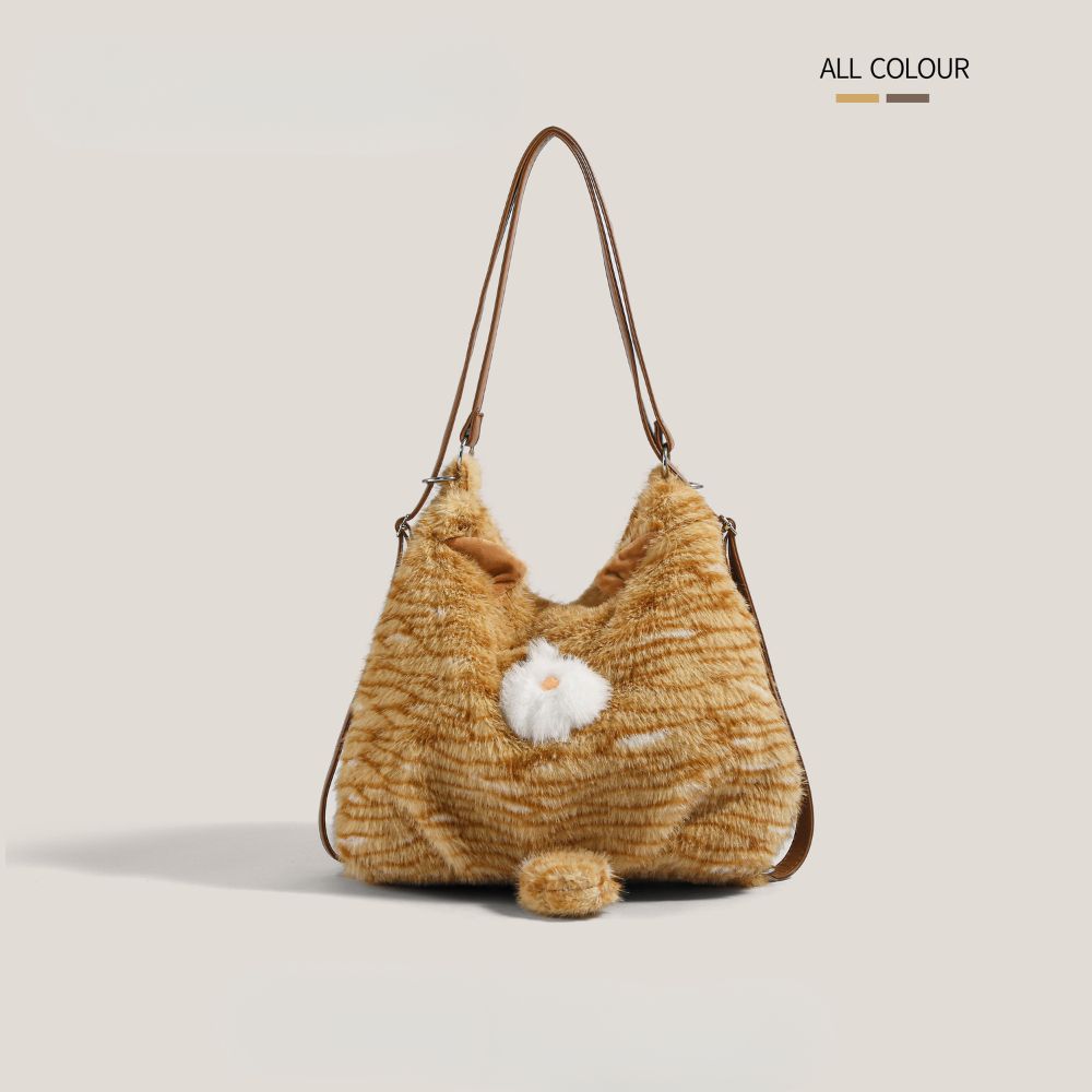 Tabby Cat Plush Tote Bag with Adjustable Straps
