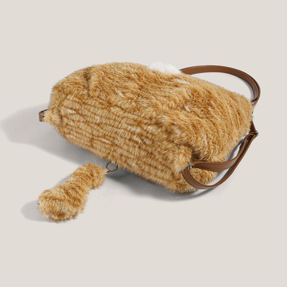 Tabby Cat Plush Tote Bag with Adjustable Straps