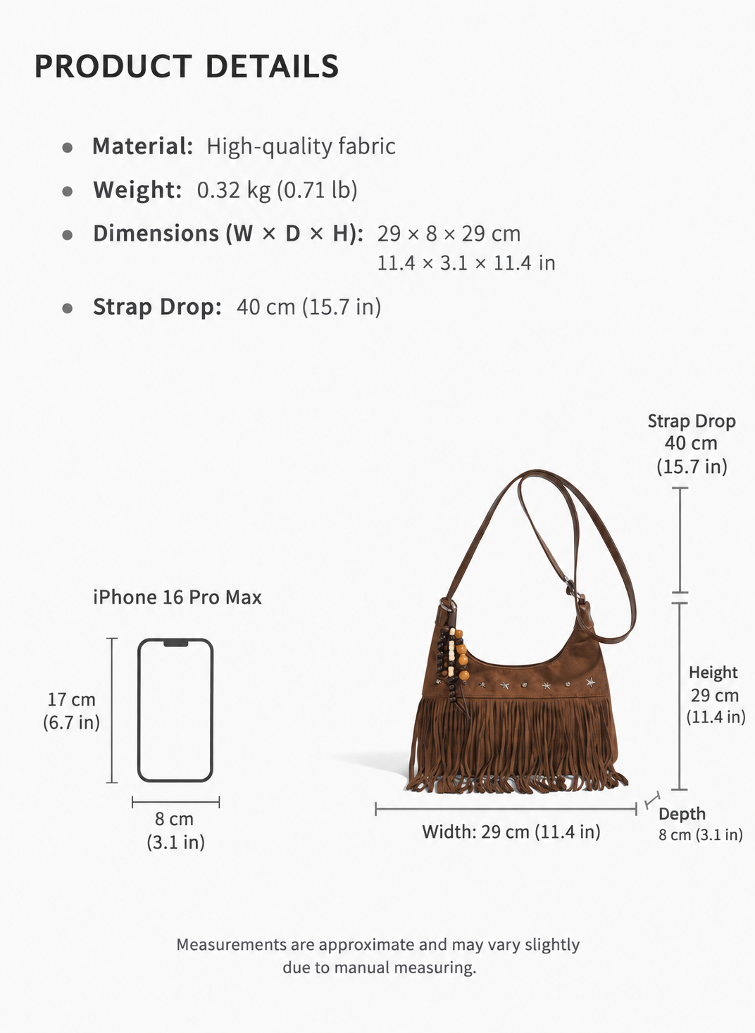 Women’s Boho Fringe Shoulder Bag with Suede-Look Finish