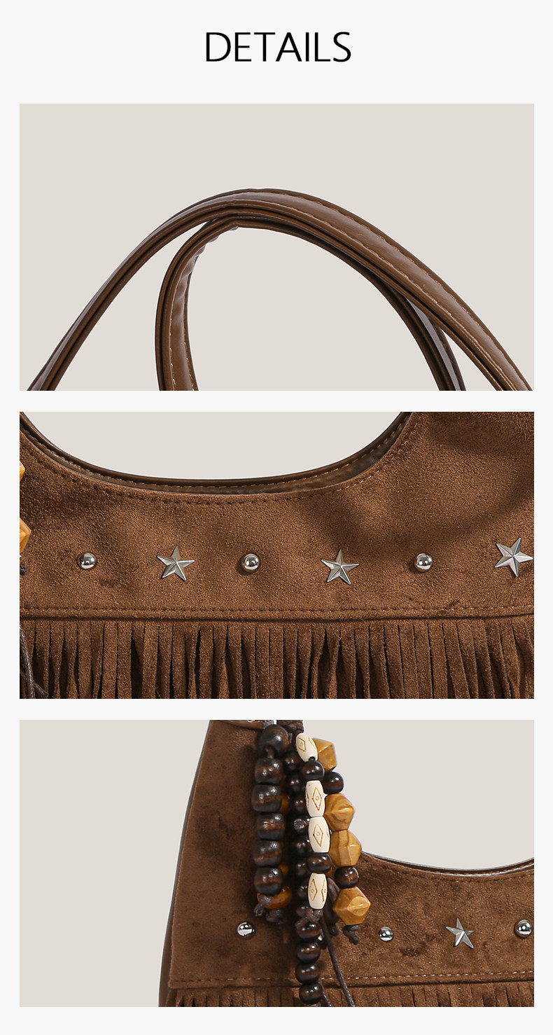 Women’s Boho Fringe Shoulder Bag with Suede-Look Finish