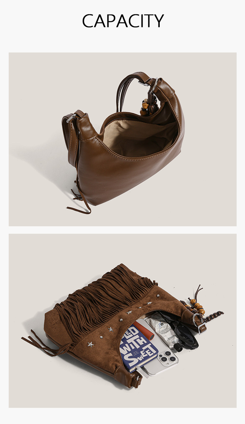 Women’s Boho Fringe Shoulder Bag with Suede-Look Finish