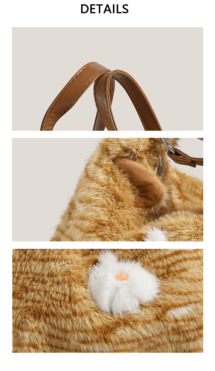 Tabby Cat Plush Tote Bag with Adjustable Straps