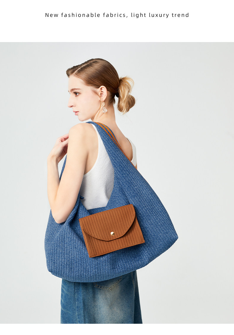 Textured Knit Tote Bag with Front Flap Pocket