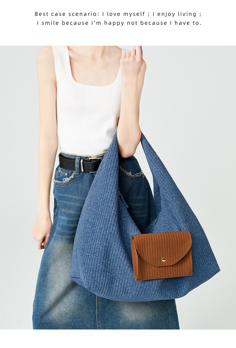Textured Knit Tote Bag with Front Flap Pocket