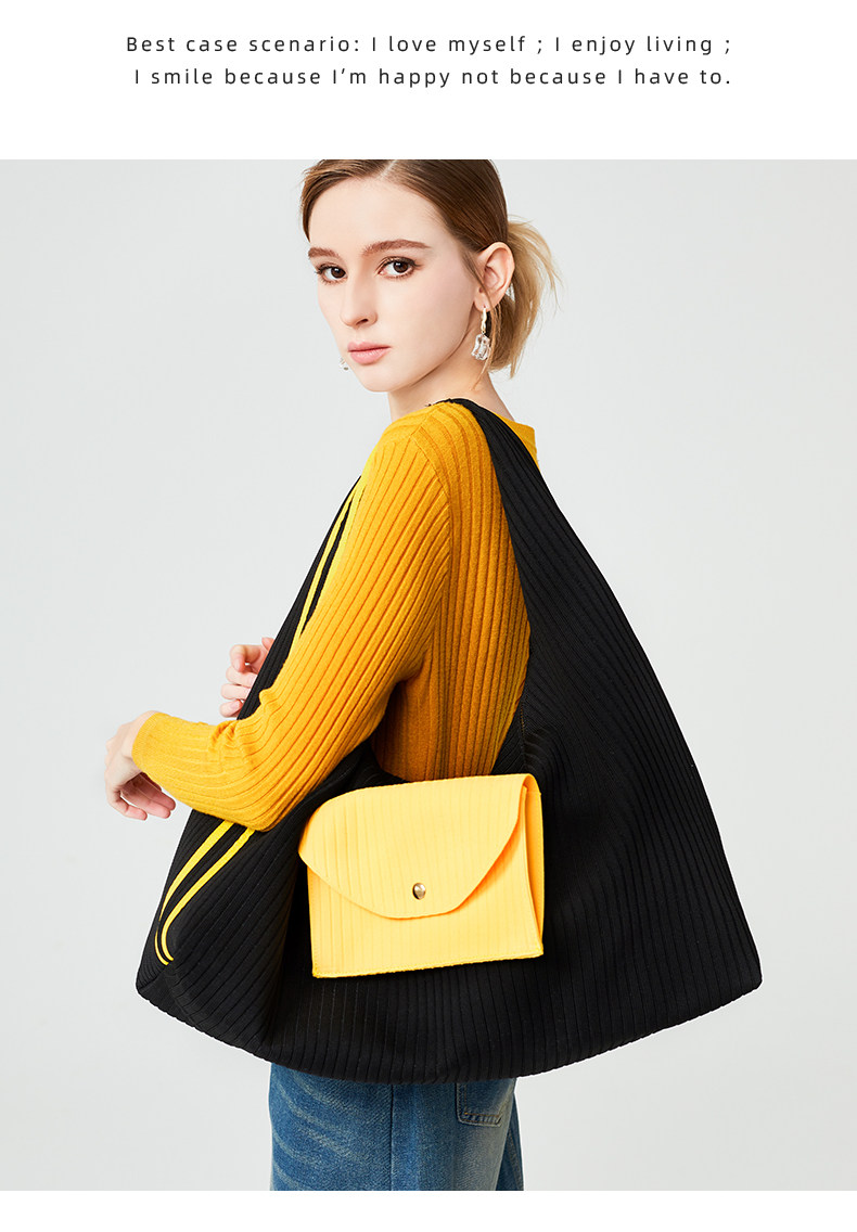 Textured Knit Tote Bag with Front Flap Pocket