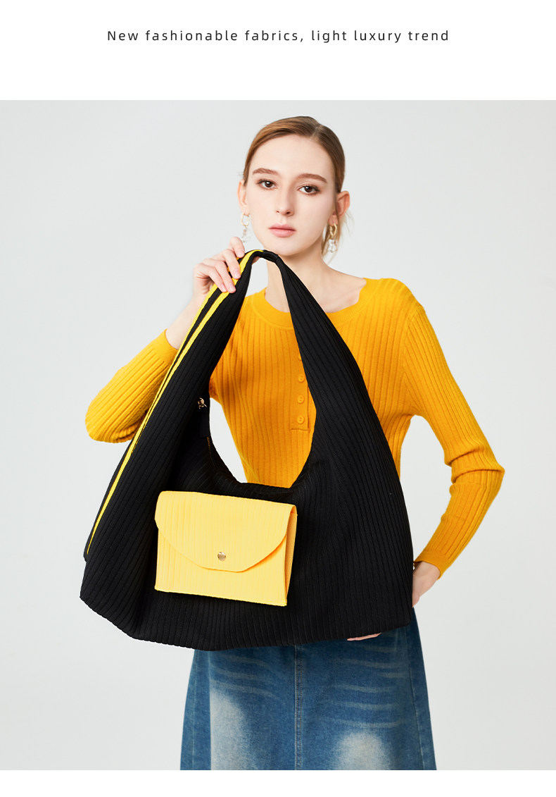 Textured Knit Tote Bag with Front Flap Pocket