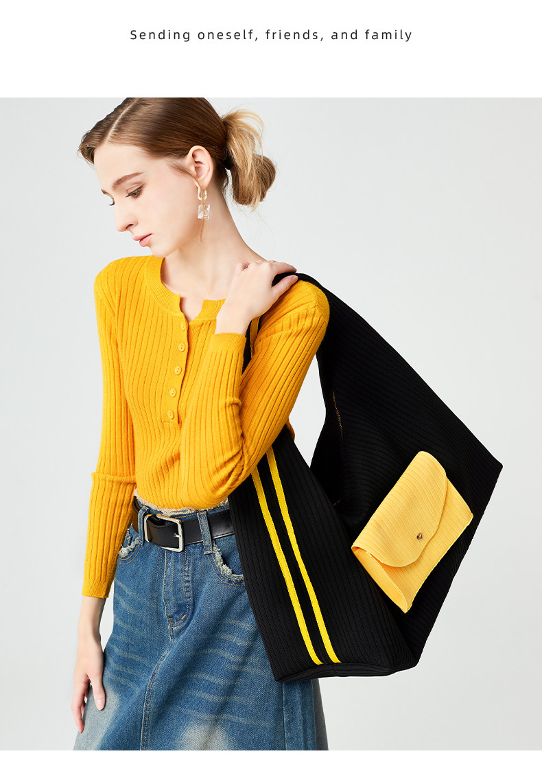 Textured Knit Tote Bag with Front Flap Pocket