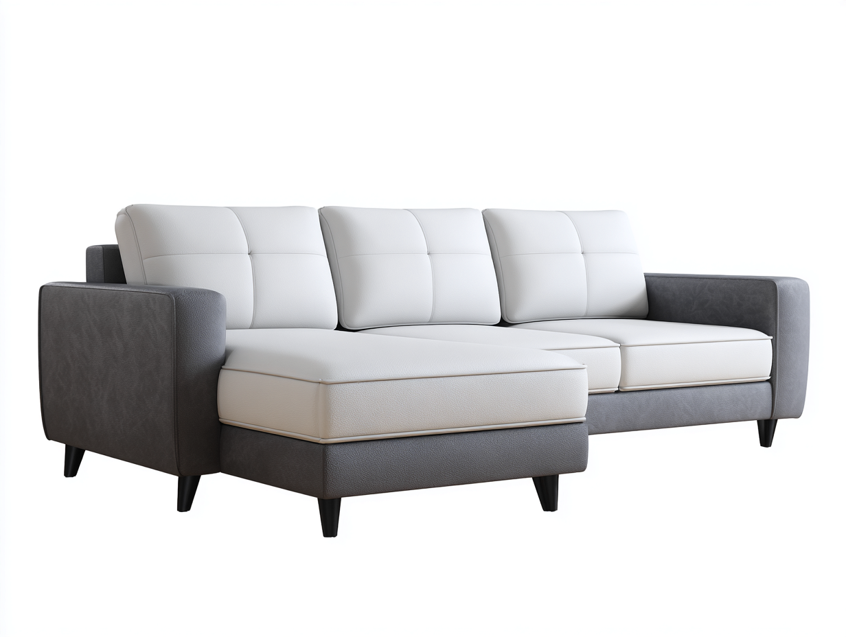 Ecksofa - Kunstleder-Mikrofaser-Kunststoff - 268x172x88 cm - Weiß-Grau - Zeitgenössischer Stil-Nomitahome