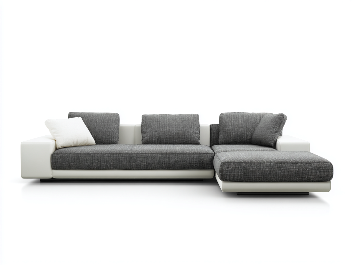 Ecksofa - Stoff-Kunstleder-Metall - 276x170x79 cm - Grau-Weiß - Minimalistischer Stil-Nomitahome