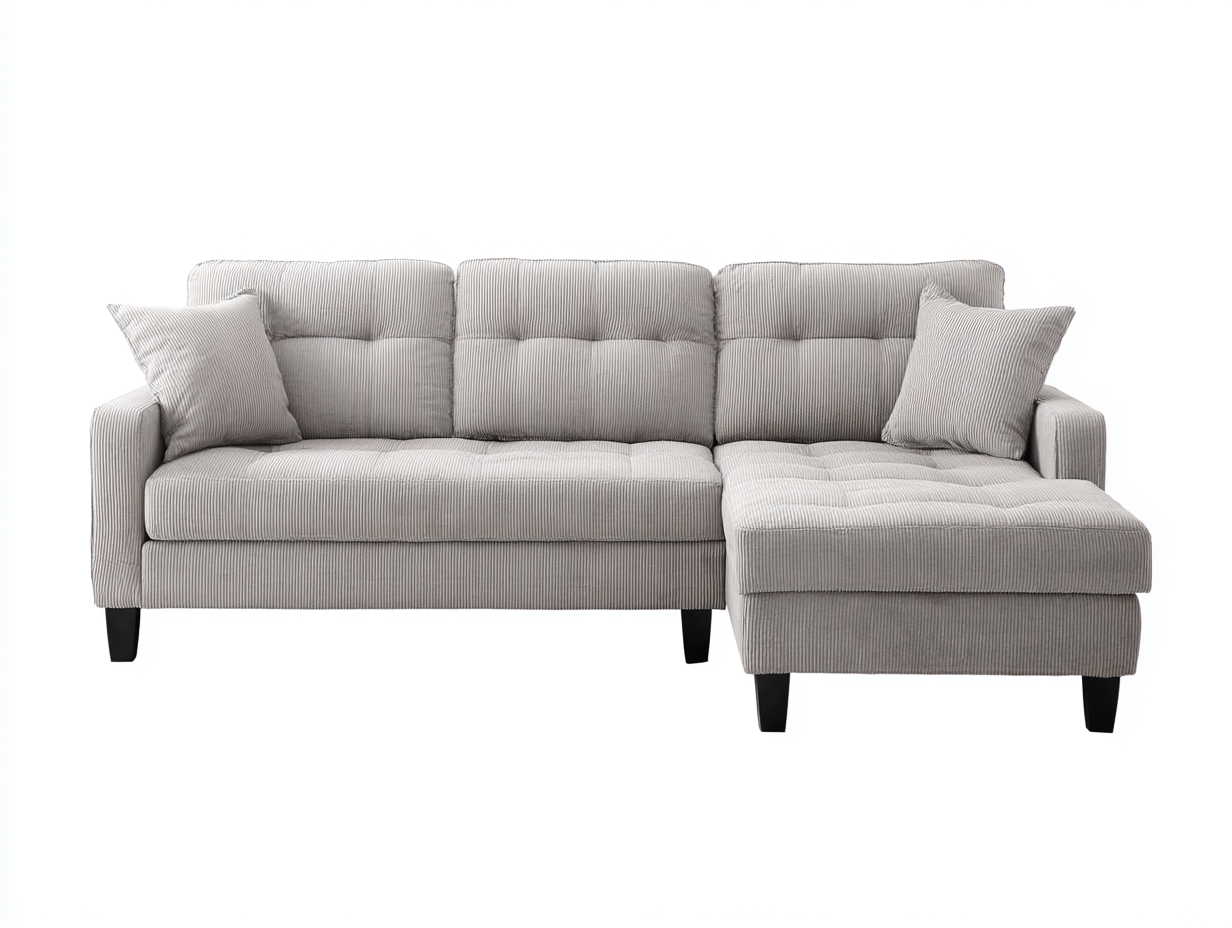 Ecksofa - Cord-Stoff - 242x156x83 cm - Beige - Modern-Nomitahome