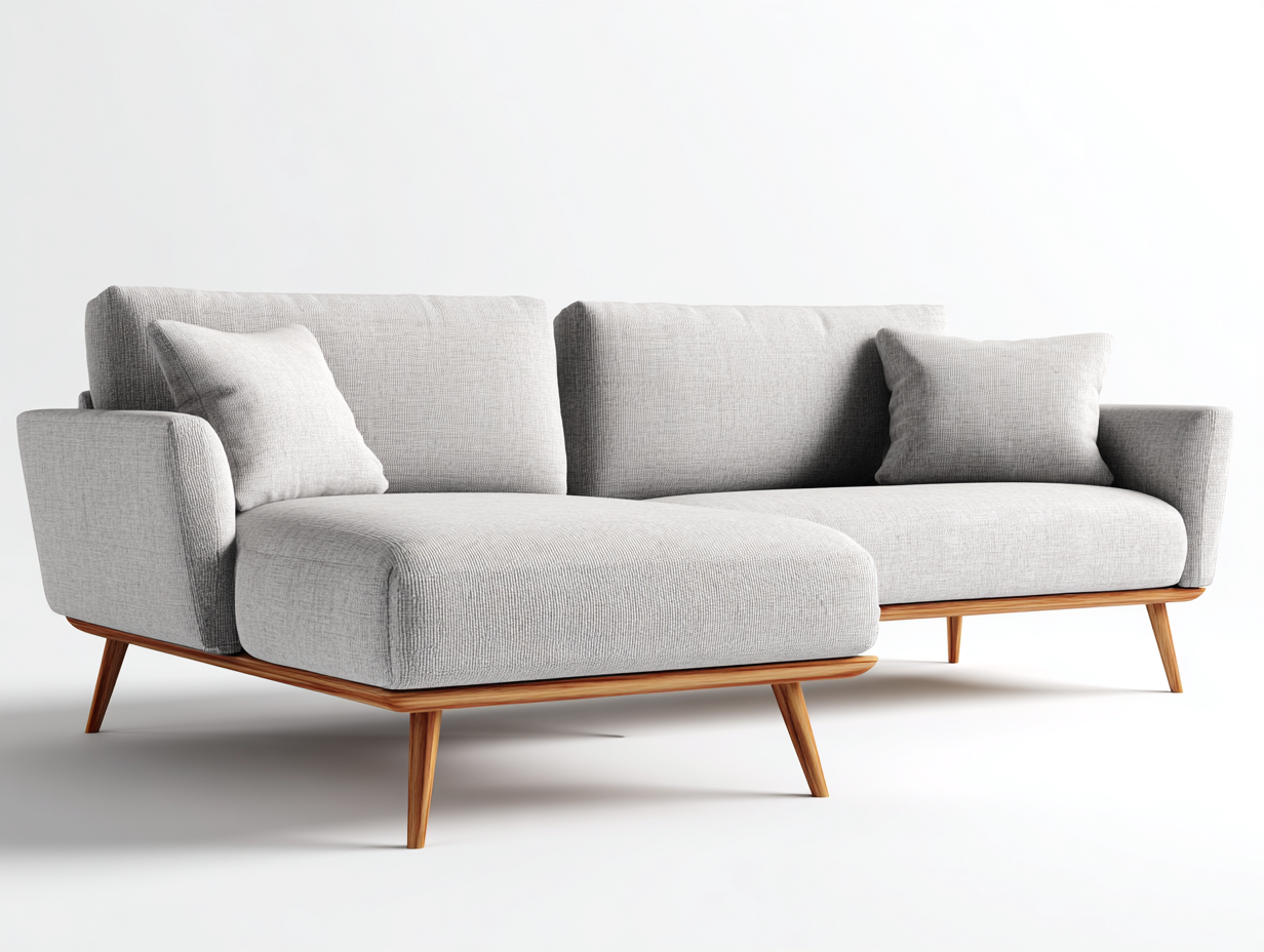 Ecksofa - Stoff-Holz - 248x160x80 cm - Hellgrau-Holz - Modern-Nomitahome