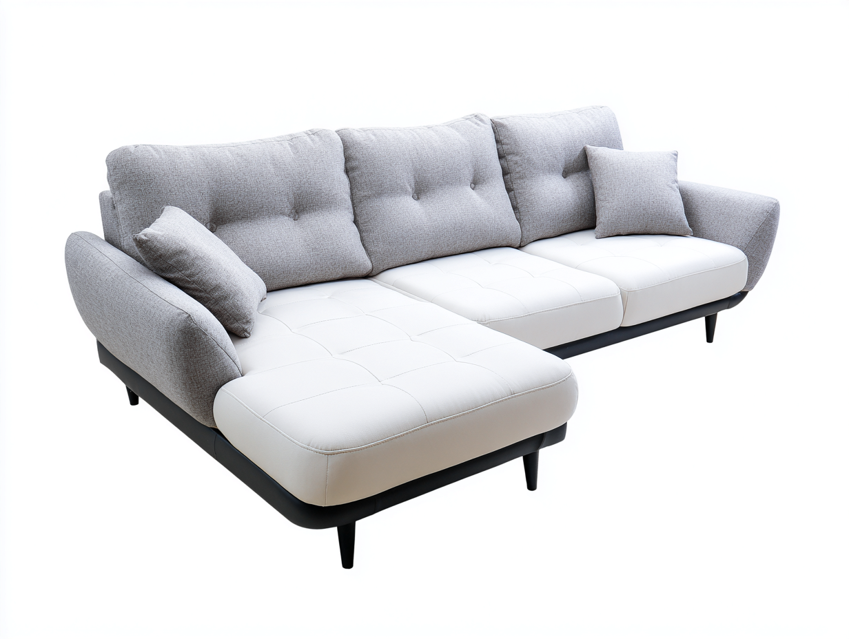 Ecksofa - Stoff-Kunstleder-Metall - 282x168x86 cm - Grau-Weiß - Modern-Nomitahome