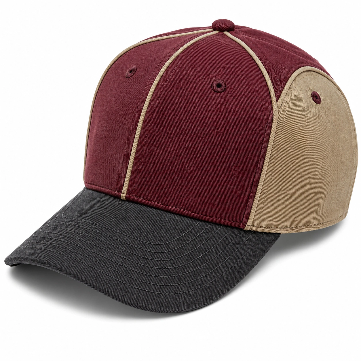 Casquette de Baseball Tricolore Réglable Bordeaux Beige Noir-furndaxis