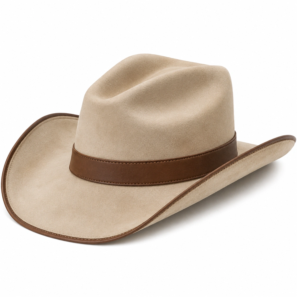 Chapeau Cowboy Beige avec Large Bord et Bande Marron-furndaxis