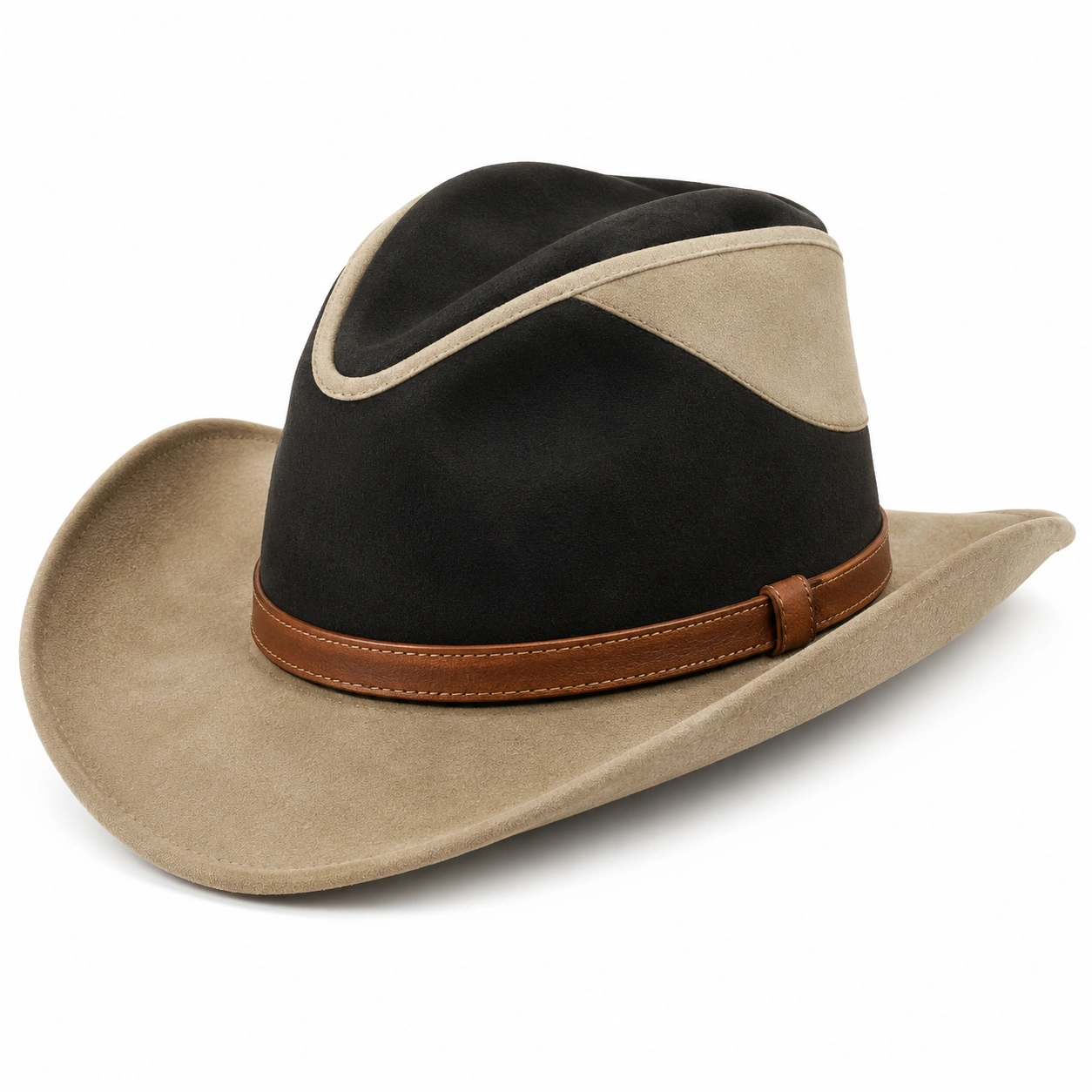 Chapeau Cowboy Élegant Noir et Beige-furndaxis