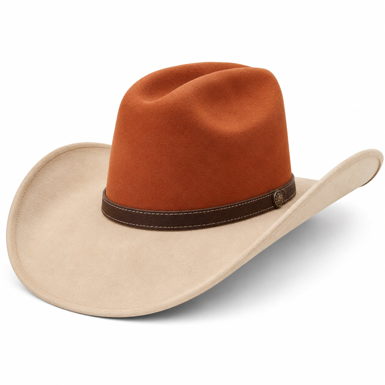 Chapeau Western en Feutre Orange et Beige-furndaxis